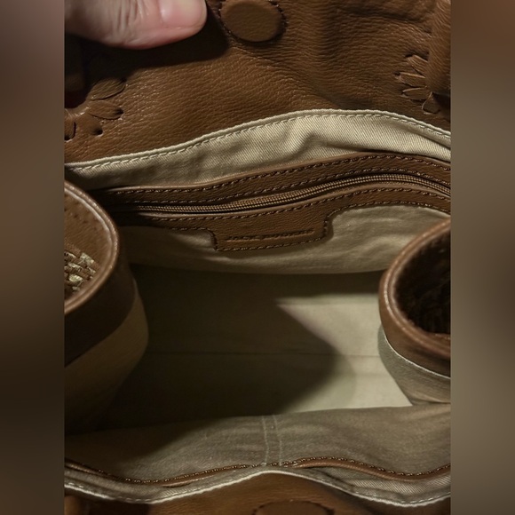 Jack Rogers Brown Woven Leather Tote Bag Braided Handles Medium Handbag - Picture 7 of 15